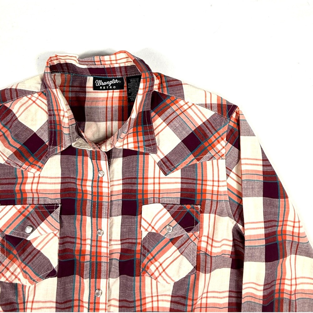 Wrangler Retro Womens Plaid Western Snap Shirt Orange Purple LW3133M Medium